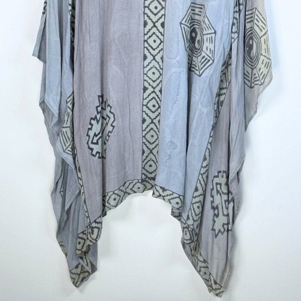 Vintage Handmade Blue Ying Yang Tunic Shirt Kaftan Oversized Hippie Lagen Flawed - Picture 7 of 12